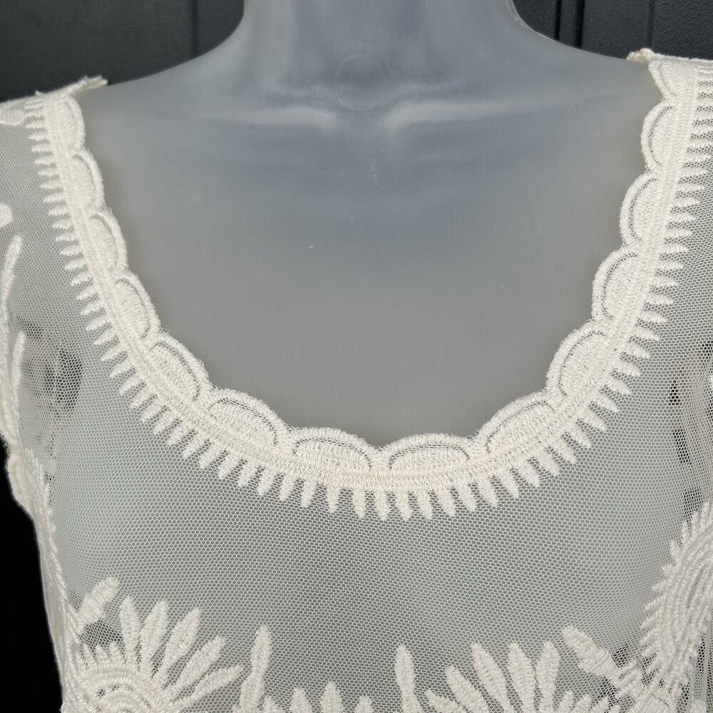 Capri Clothing Brand Ivory Womens Small Lace Round-Neck Boho Sheer Blouse Whimsy - Picture 8 of 10